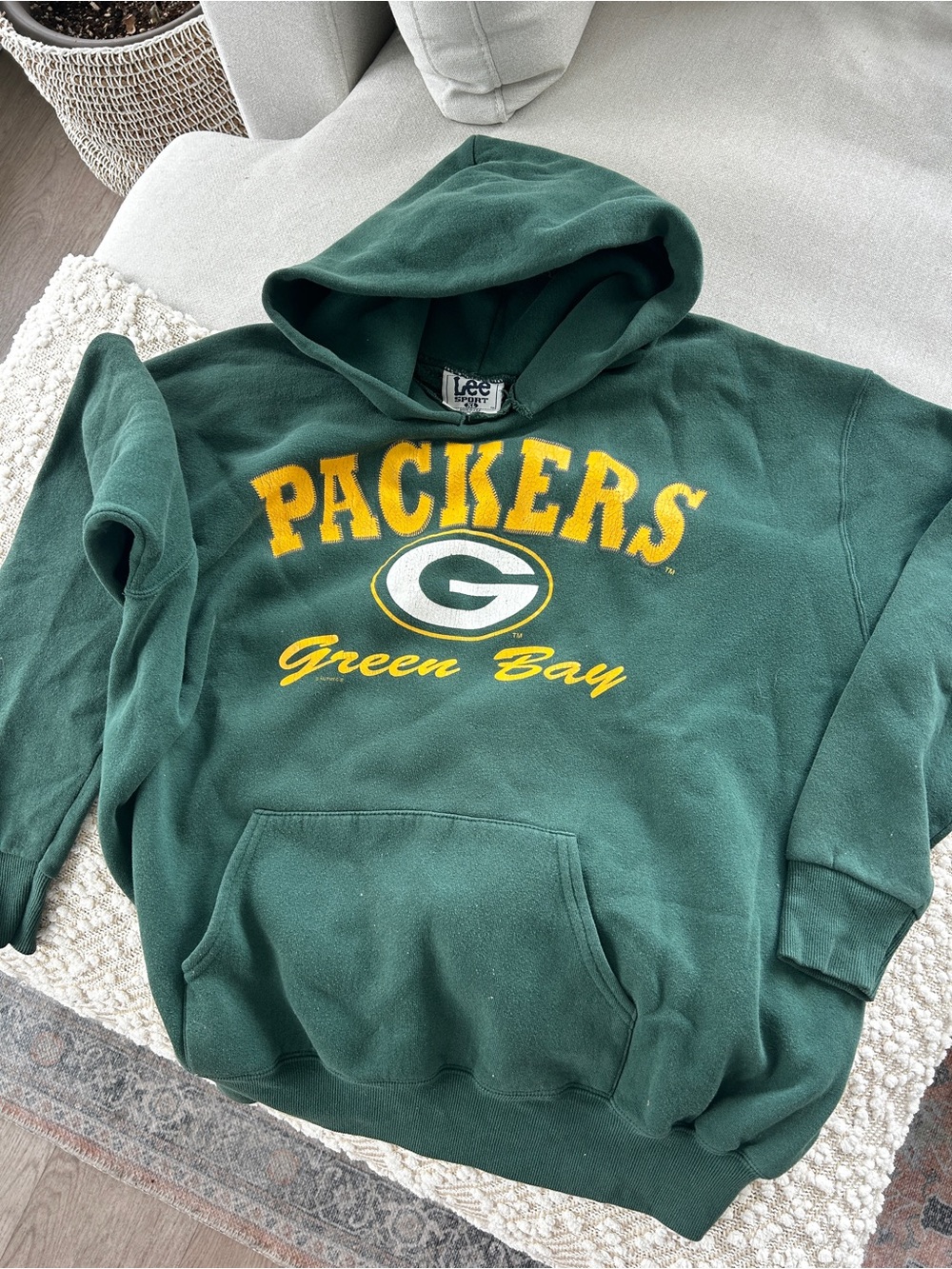 Lee Green Packers Crewneck Hoodie with Yellow Logo